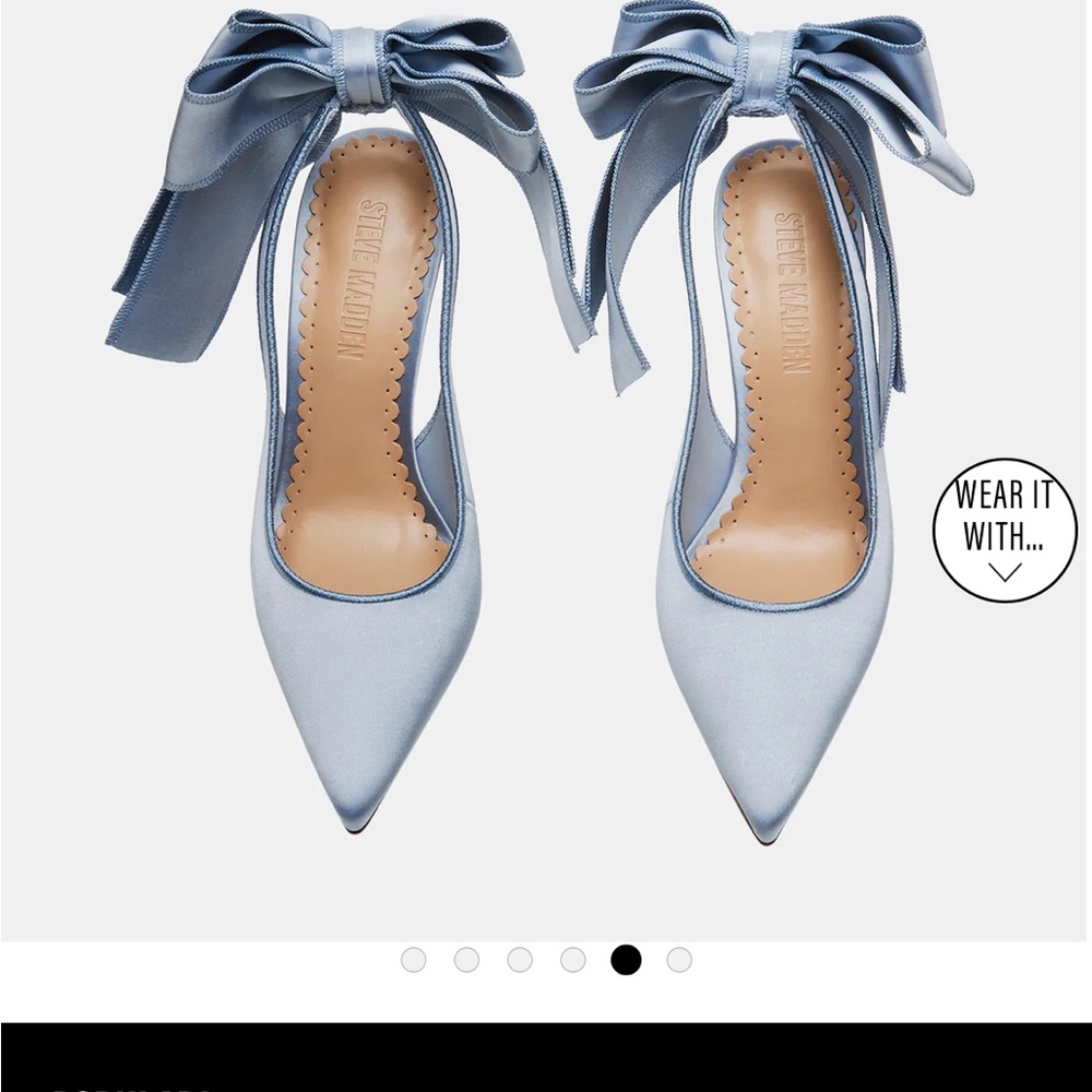 Steve Madden Light Blue Satin Bow Heels - Picture 5 of 6